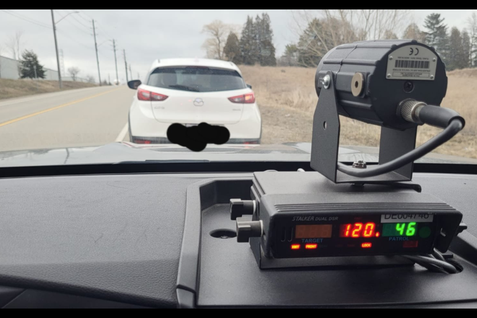 Guelph police allegedly stopped a driver travelling 120 km/h in a 60 km/h zone on Monday.