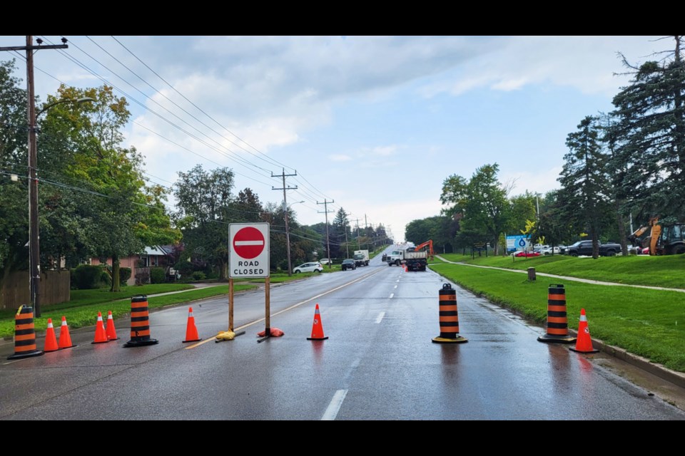 Victoria Road North was closed outside the Victoria Road Recreation Centre from Tuesday to Thursday after a watermain break. 