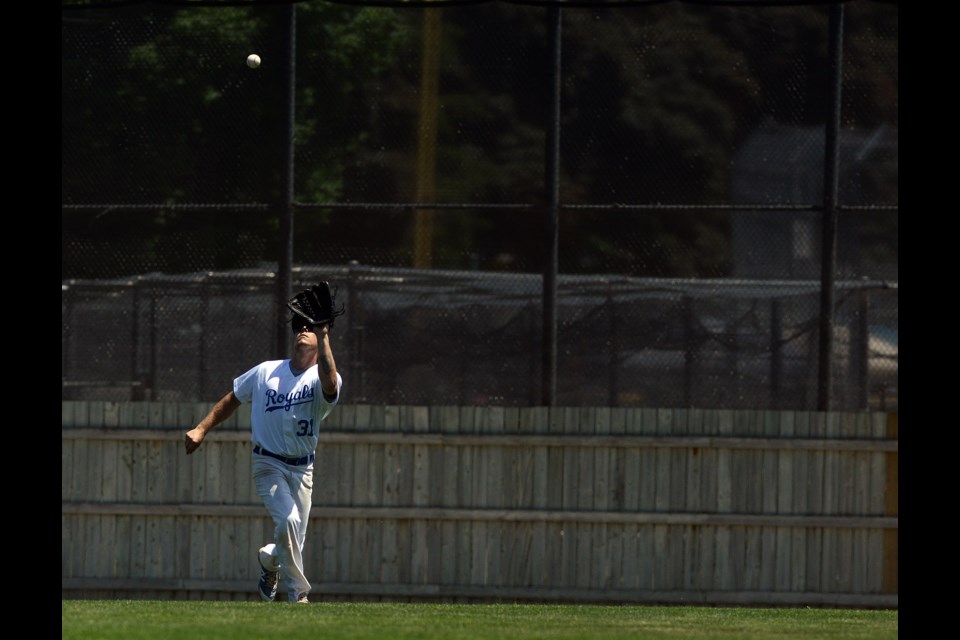 Guelph Royals centre fielder Tino Silvestri makes a catch against the Kitchener Panthers Saturday. Tony Saxon/GuelphToday