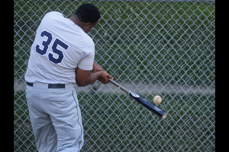 Cleveland Brownlee of the London Majors takes some practice swings against the batting cage prior to an at bat against the Guelph Royals Saturday, June 16, 2018, at Hastings Stadium. Tony Saxon/GuelphToday