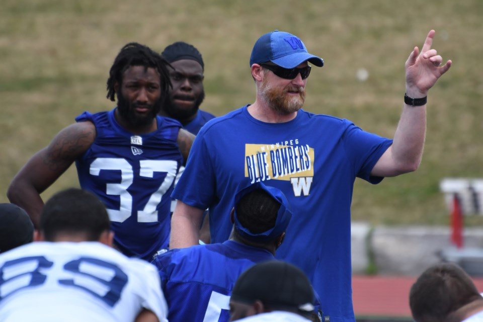 Former Guelph Gryphon and current Winnipeg Blue Bombers coach Mike O'Shea returned to his old stomping grounds this week as the Blue Bombers practiced at the University of Guelph. Rob Massey for GuelphToday.com