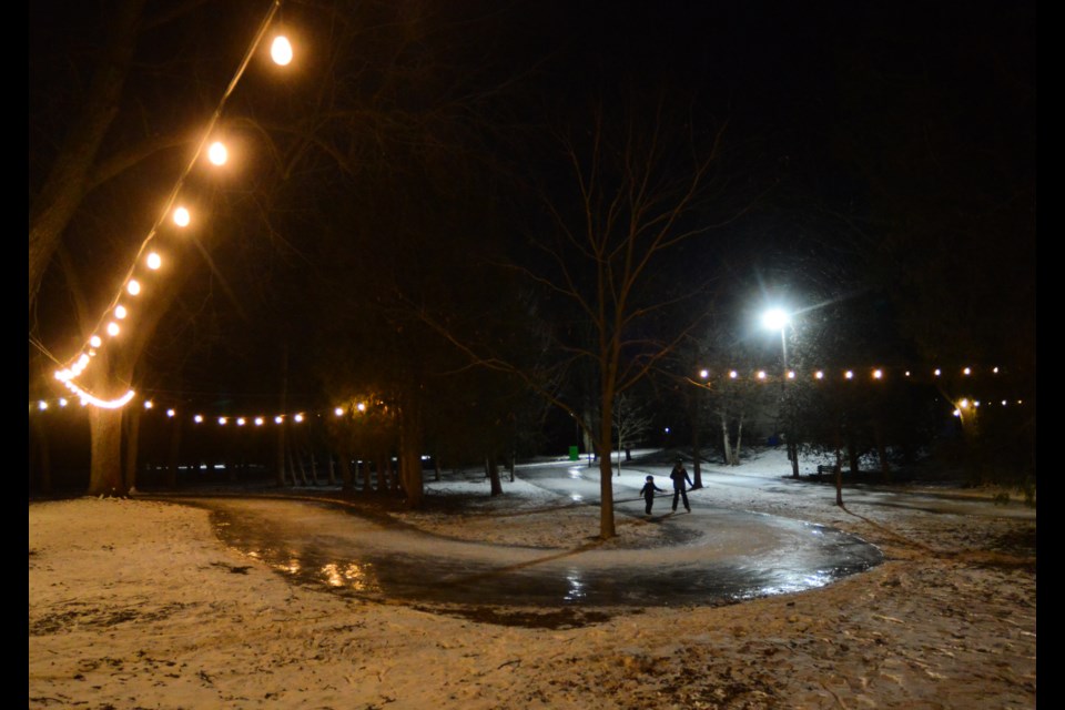 The skating path at Riverside Park attracts some night skaters on a very chilly January night.