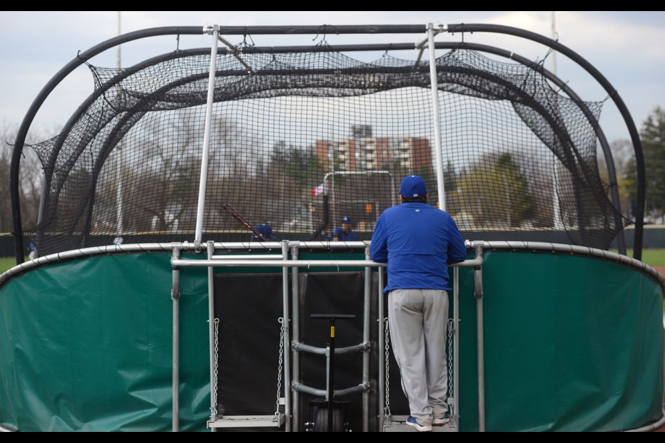 New Guelph Royals manager Steve Scagnetti watches batting practice prior to an exhibition game in Kitchener Tuesday, May 4, 2016. The game was eventually called off due to rain. The Royals open the season Saturday at home against Hamilton in a 2 p.m. start. Tony Saxon/GuelphToday