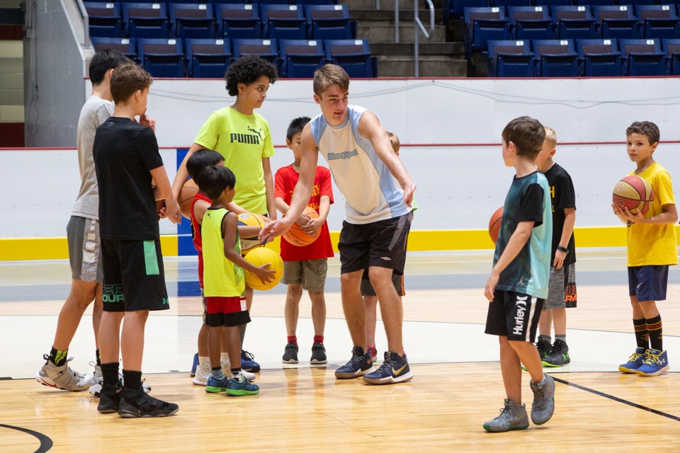 Jr. Gryphons players were the first to try out the newly-installed Guelph Nighthawks court at the Sleeman Centre on Wednesday. Kenneth Armstrong/GuelphToday