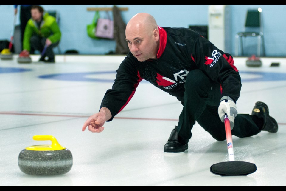 Adam Spencer of Guelph throws a rock during men's league play this week at the Guelph Curling Club. Spencer will be a member of Glen Howard's Ontario championship-winning team in the Tim Hortons Brier at Ottawa's TD Place March 5-13. Rob Massey for GuelphToday