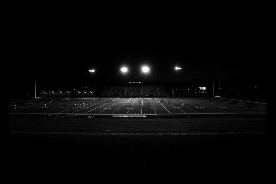 The Guelph CVI Green Gaels and St. James Lions played a night game at ALumni Stadium Thursday, Sept. 28, 2017. Tony Saxon/GuelphToday