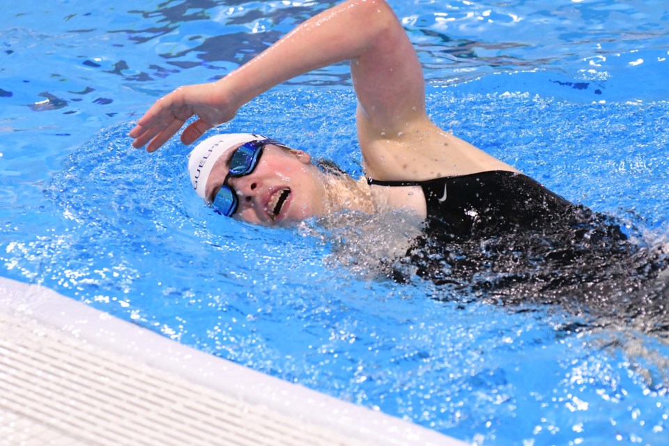 Jordan Tucker of the Guelph Marlin Aquatic Club practises her freestyle at a workout at the Victor Davis Pool. Rob Massey for GuelphToday