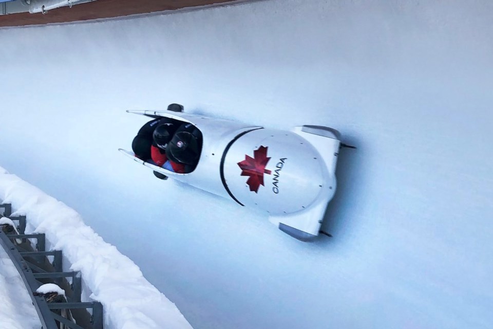 Former Guelph Gryphons defensive back Orion Edwards is one of the members of the Canadian four-man bobsled team as it competes in a North American Cup race at Park City, Utah, last year. Submitted photo