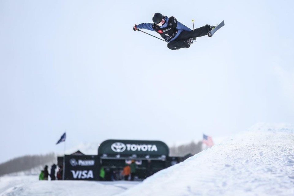 Rachael Karker of Erin flies high during a trick in a women's halfpipe run. Submitted photo