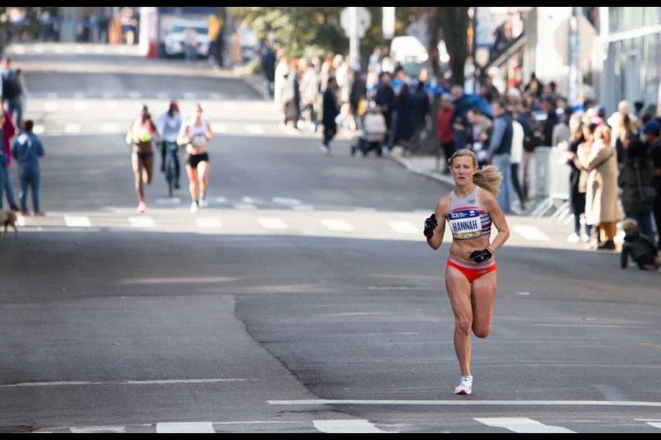 University of Guelph dietician Rachel Hannah runs in one of New York City's boroughs during this year's running of the city's marathon. It was one of the marathons that Hannah always 'dreamed' of competing in.