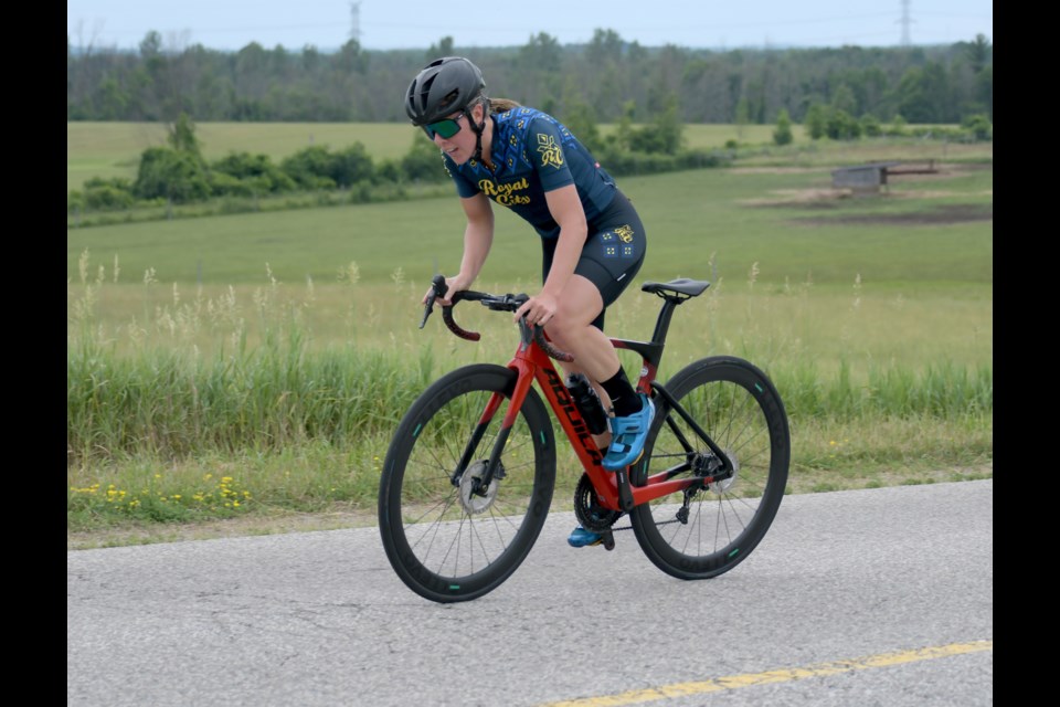 Dominika Jamnicky of Guelph races during the Loaring Personal Coaching cycling time trial south of Guelph on Canada Day. Jamnicky is to represent Canada in the women's triathlon and triathlon relay at the Commonwealth Games in Birmingham, England, at the end of the month.