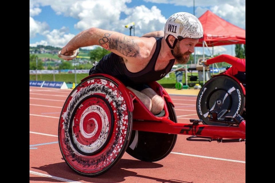 Wheelchair racer Josh Cassidy gets set to push off at the start of a race. Cassidy, who trains in Guelph, placed fifth in last month's Boston Marathon.