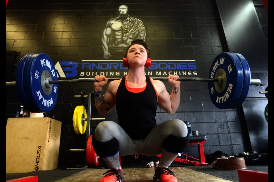 Alora Griffiths does her daily workout at Android Bodies. Tony Saxon/GuelphToday