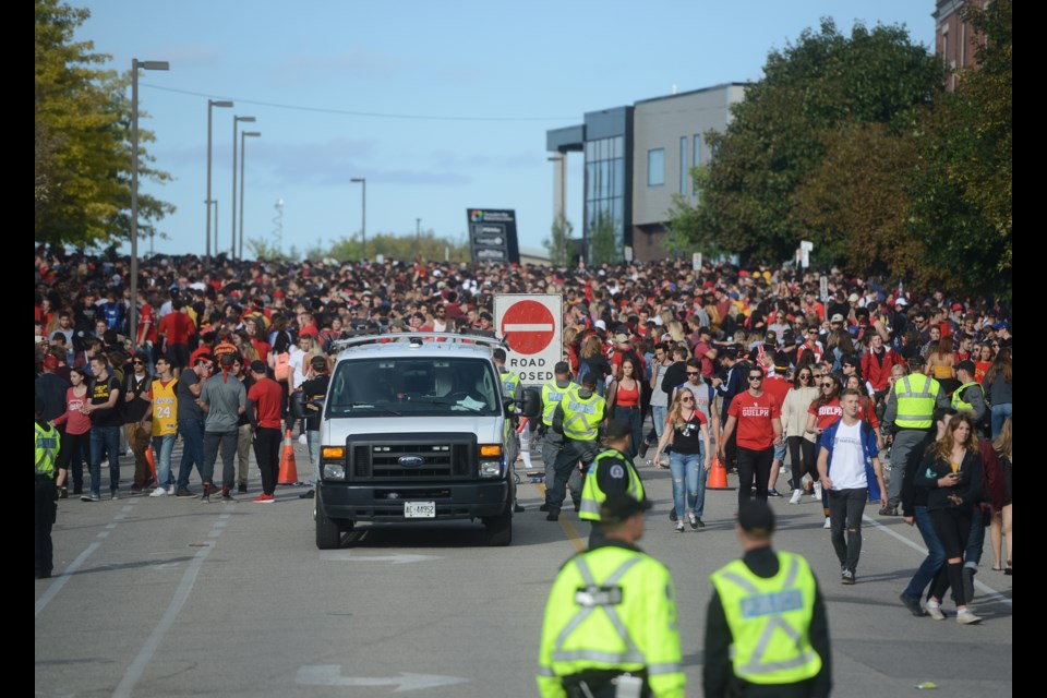 A large crowd gathered on Chancellors Way to party on Saturday, Sept. 22, 2018. Tony Saxon/GuelphToday
