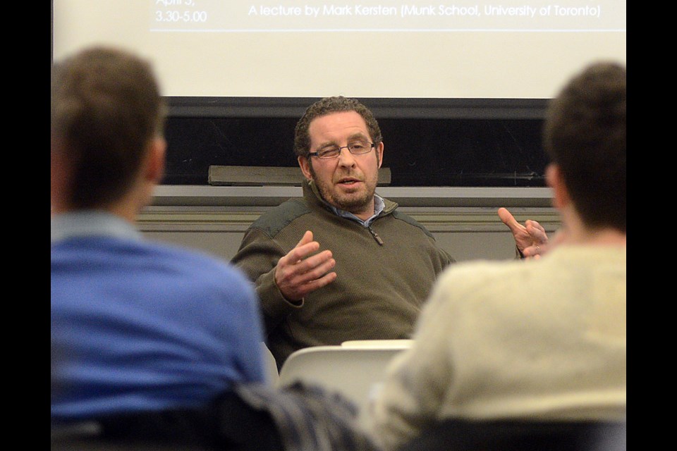 Univesity of Guelph professor Andrew Hathaway speaks at a panel discussion on marijuana at the school Thursday, Jan. 19, 2017. Tony Saxon/GuelphToday