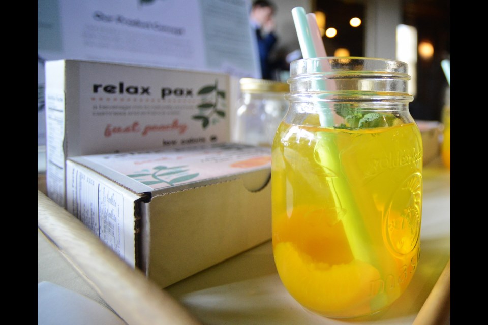 Relax Pax healthy beverage mix was one of the student-created products at the University of Guelph Innovative & Emerging Foods Final Competition and Showcase at Cutten Fields Thursday. Tony Saxon/GuelphToday