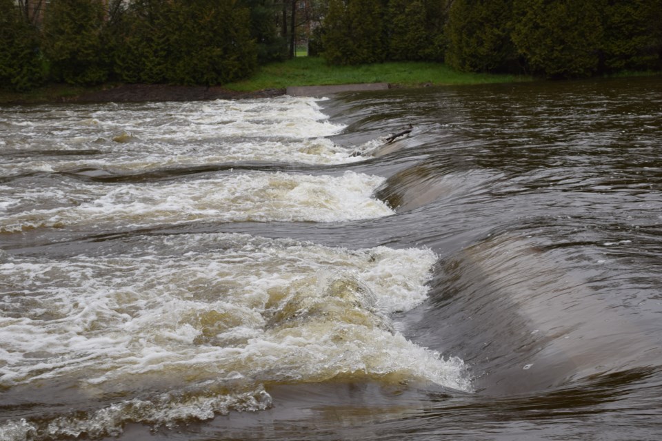 Normally, the concrete blocks of this weir in Silvercreek Park are well above water. Rob O'Flanagan/GuelphToday
