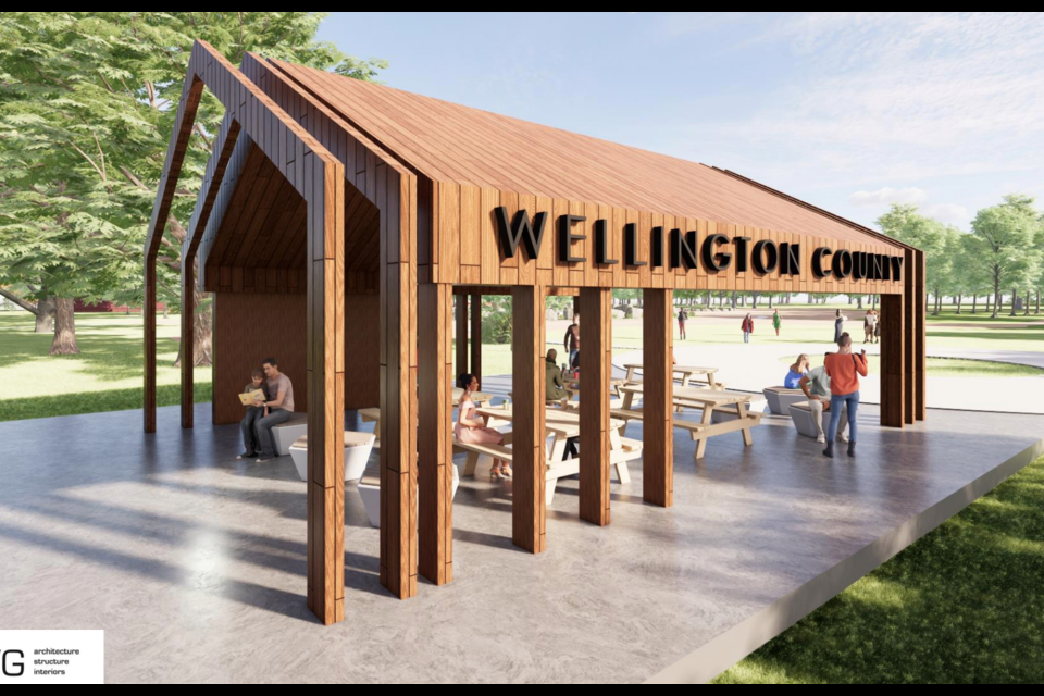 Design renderings for the proposed outdoor pavilion at Wellington Place from March 2024.