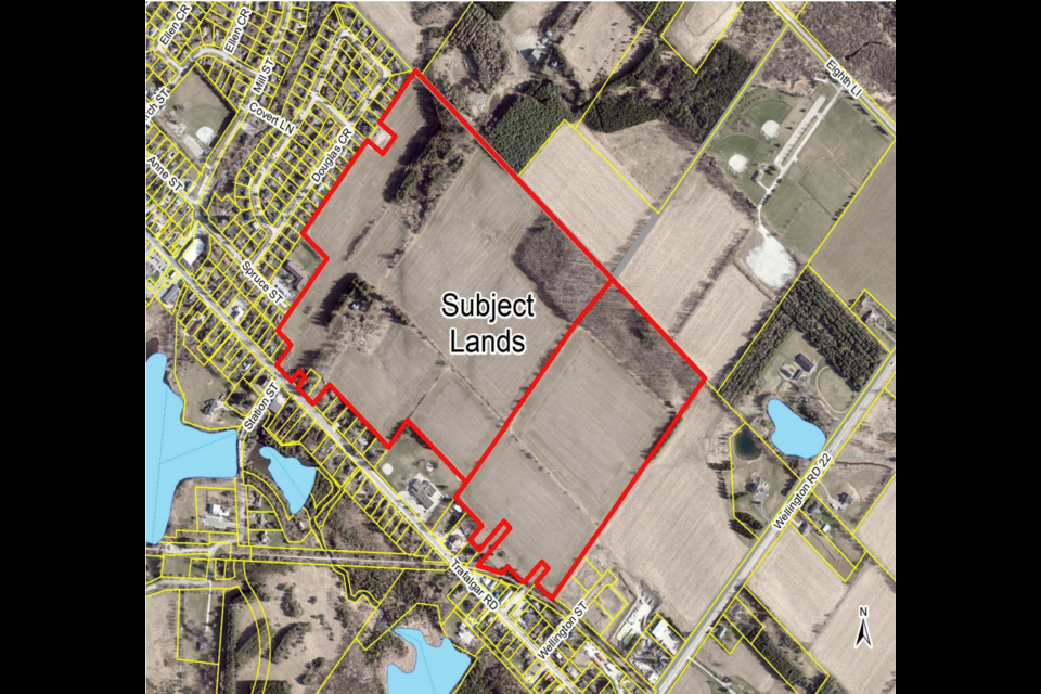 The location map for the development proposed for 63 and 63A Trafalgar Road in Hillsburgh.