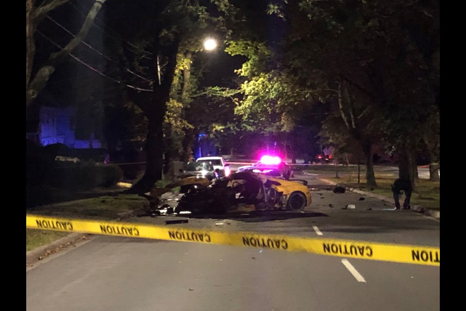 A crash on Connaught Avenue between First, and Third Streets. The driver was taken to hospital with life threatening injuries. (Dave Heintzman/Halifaxtoday.ca)