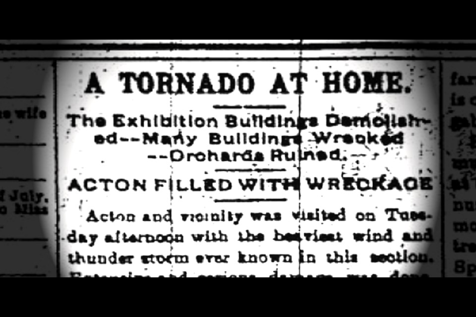 A clipping from the Acton Free Press describing the storm in 1890.