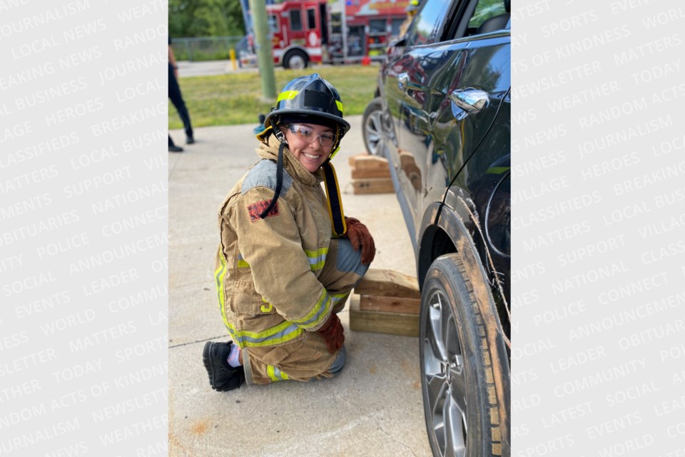 Keillor Thomas of Halton Hills learns about auto extrication at Blaze Fire Academy.