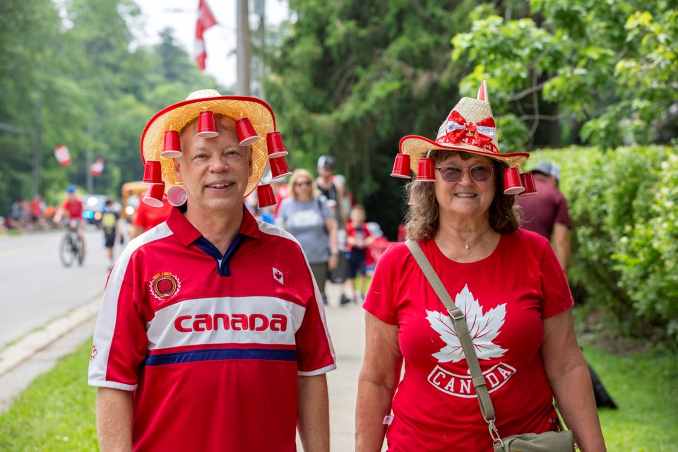Steve and Priscilla enjoy the Canada Day in the Glen festivities with their fun Solo cup hats. 