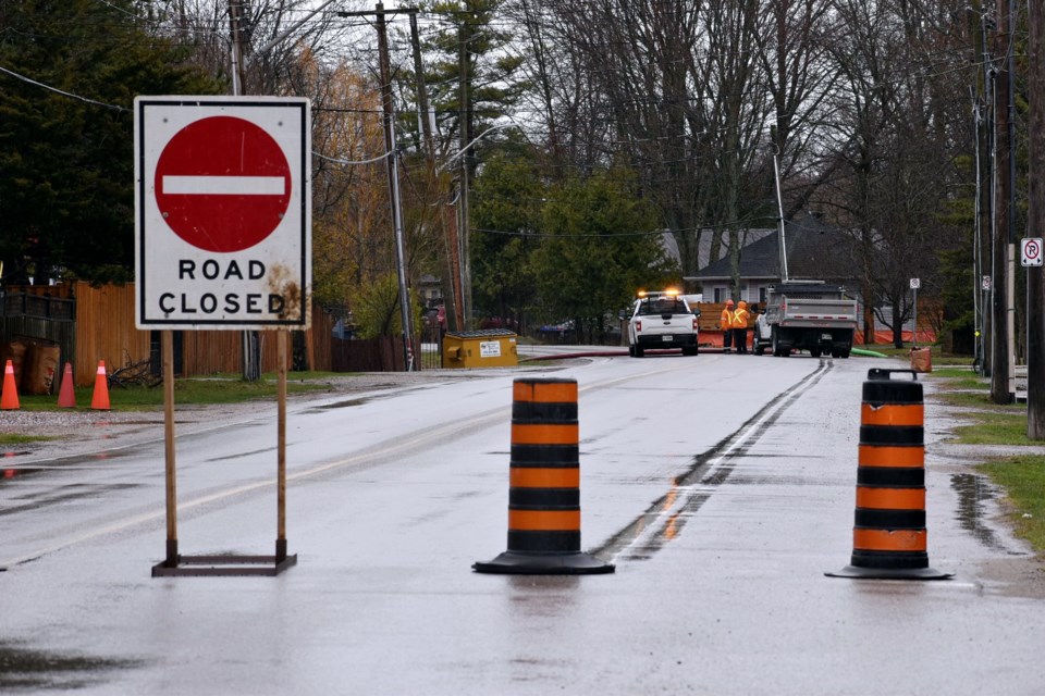 A stretch of Maple Road in Belle Ewart has been closed temporarily due to flooding concerns. 