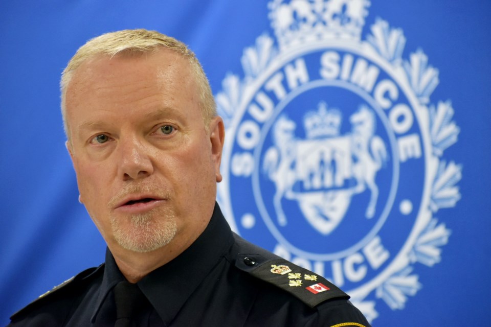 South Simcoe Police Service Chief John Van Dyke during a provincial announcement at the North Division station May 3.