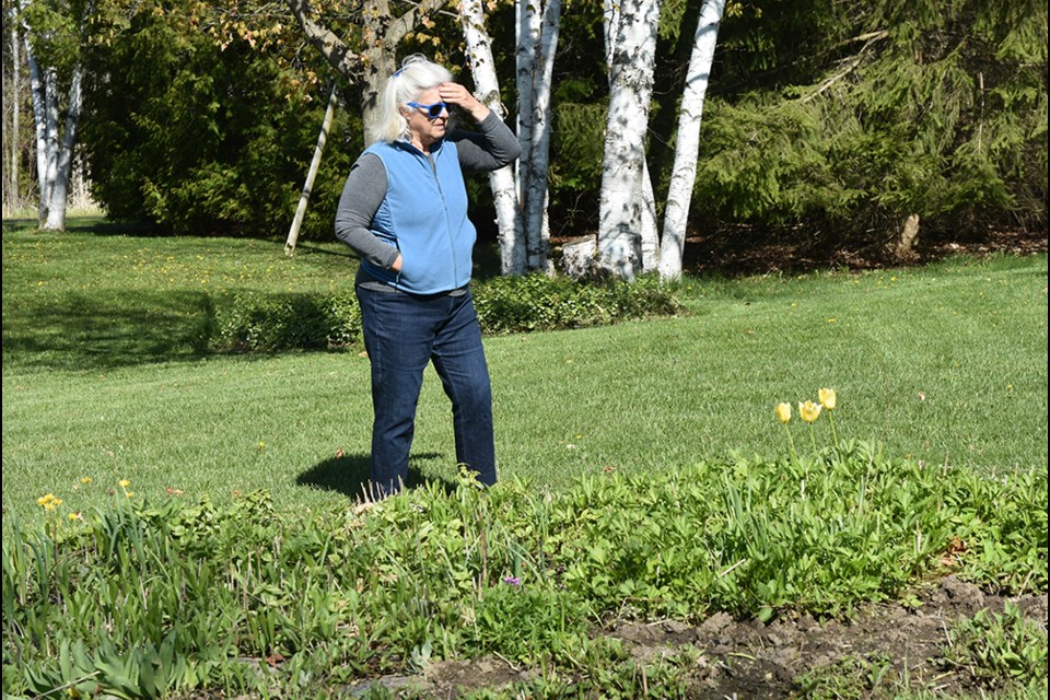 Donna Wice surveys part of her garden, still to be done. 