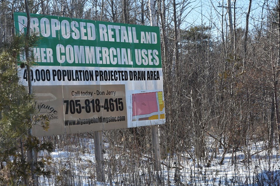 Sign on the property at the southeast corner of Mapleview and 25 Sideroad in Innisfil.