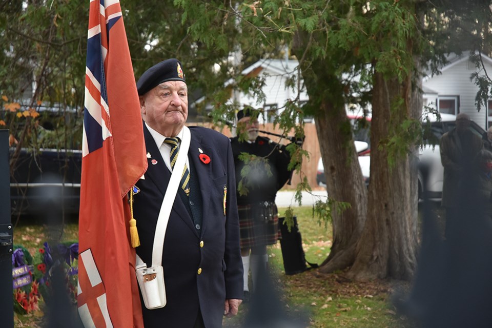 Veteran Bob Stuart, part of the Lefroy-Belle Ewart Legion Colour Party on Remembrance Day.