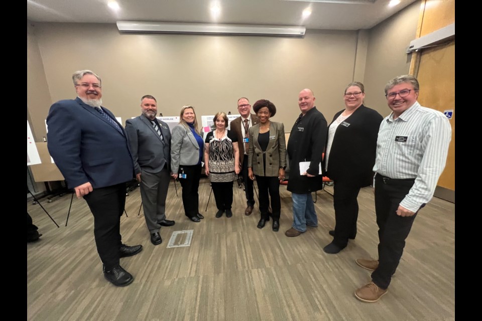 Town Council at the Innisfil Beach Park Master Plan (IBPMP) Open House on Jan. 18, 2023. Left to right: Deputy Mayor Kenneth Fowler, Coun. Fred Drodge, Mayor Lynn Dollin, Coun. Linda Zanella, Coun. Kevin Eisses, Coun. Grace Constantine, Coun. Robert Saunders, Coun. Jennifer Richardson, Coun. Alex Waters.