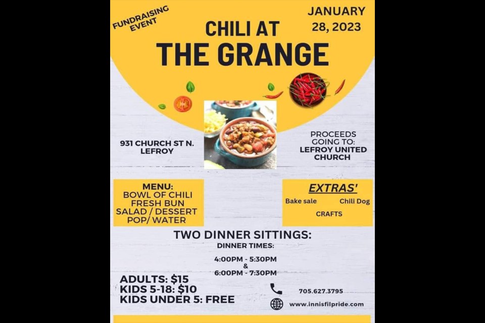 The Chili at the Grange fundraising event is this Sat., Jan. 28, 2023.