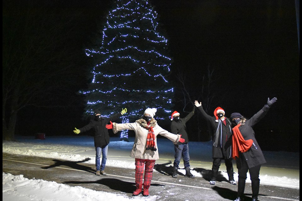 Mayor Lynn Dollin and Councillors stand under the Hope Tree in Innisfil Beach Park. Miriam King/Freelance