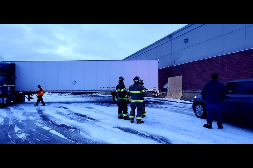 A transport truck smashed into the Alcona Shoppers Drugmart on Dec. 28, 2020. South Simcoe Police Servince photo