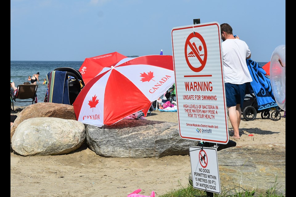 All beaches at Innisfil Beach Park are posted with swim advisories due to high bacteria levels. 