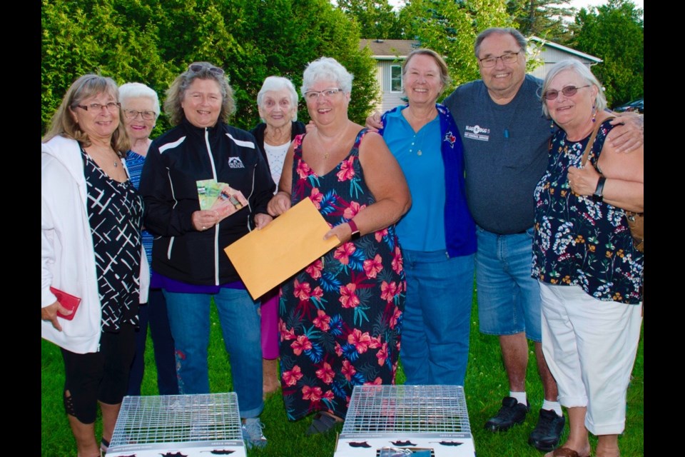 The two traps and the surplus cash donations of $1,610.00 were presented to Jennifer Howard for Procyon Wildlife Rehabilitation and Education Centre by Mavis Thornton on Tuesday, August 8, 2023.