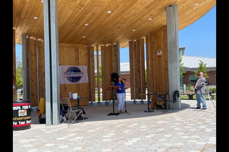 The Innisfil Toastmasters Club hosted a free, family-friendly storytelling event at the Town Square Pavilion outside of the Innisfil ideaLAB & Library's Lakeshore branch on Saturday. Donations to the Troy Scott Community Fridges were collected.