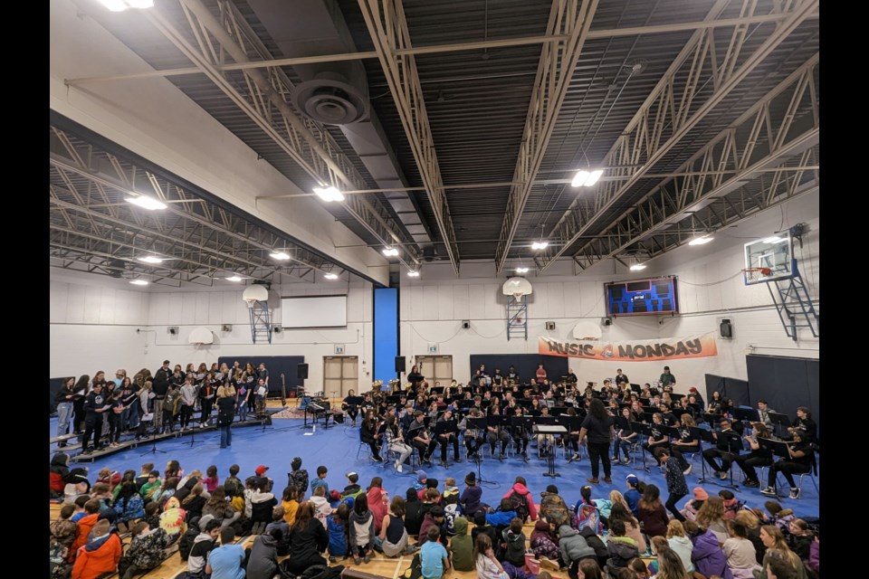 High school bands and choirs from Innisdale, Orillia, Bear Creek, and Nantyr Shores Secondary Schools gathered to perform and celebrate Music Monday on May 1. 