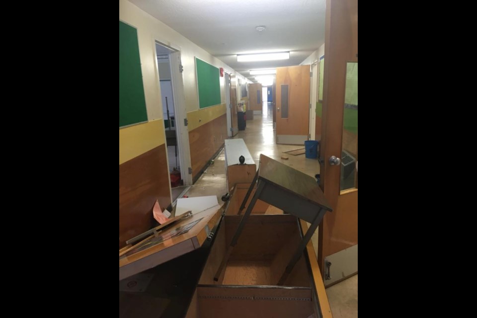 Doors were pulled off hinges in Nanaimo school.
(via Steve Rae/Facebook)