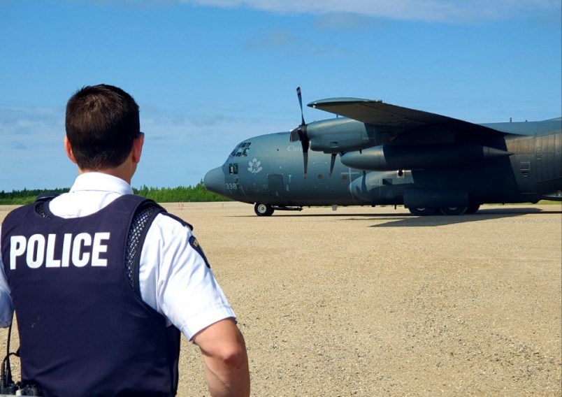 A military plane from Canadian Armed Forces arrives in Gillam to assist with the aerial search for Kam McLeod and Bryer Schmegelsky, July 27, 2019.
(via Manitoba RCMP)