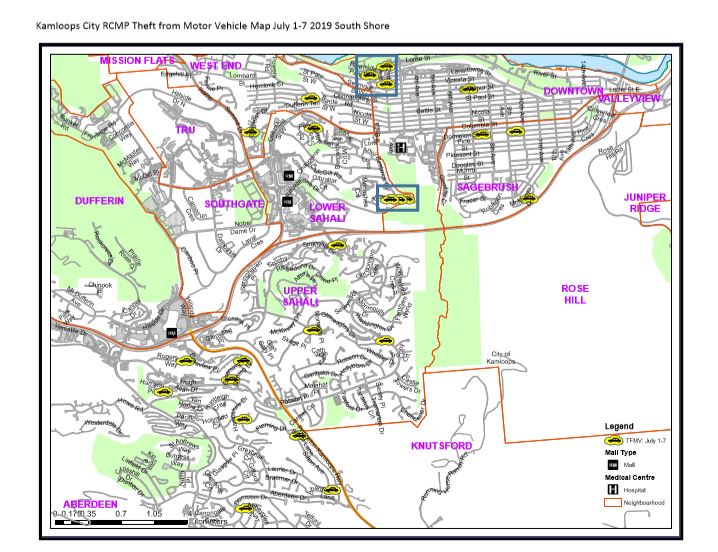 City Of Kamloops Property Maps Here's A Map Of Where Vehicle Thefts Happened In Kamloops Last Week -  Prince George Citizen