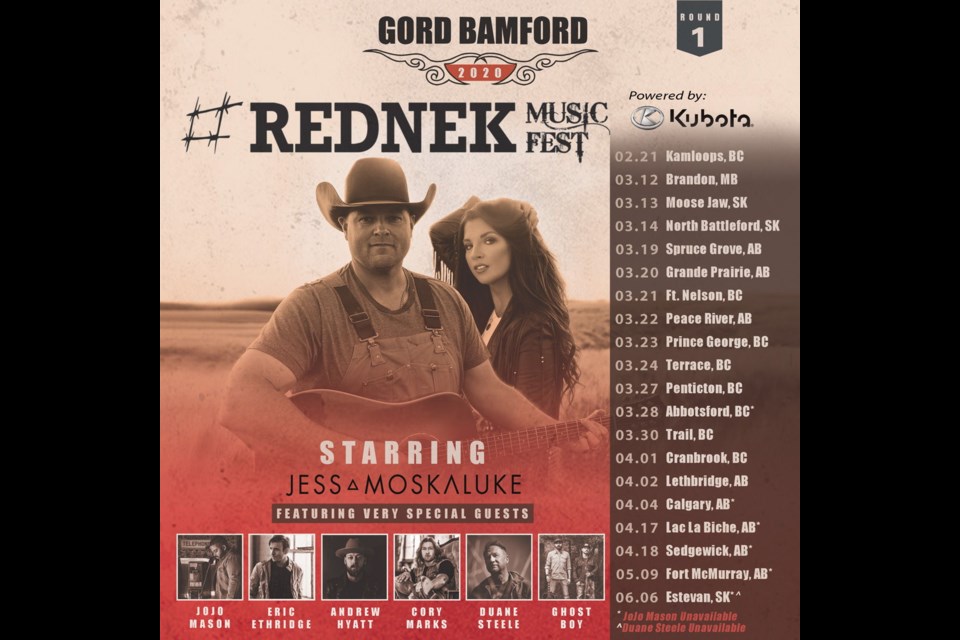 The Bamford music tour #REDNEK was supposed to have been in Lac La Biche last week. The show was to be in Nelson, BC tonight. Instead, COVID restrictions have forced tour dates to be postponed.