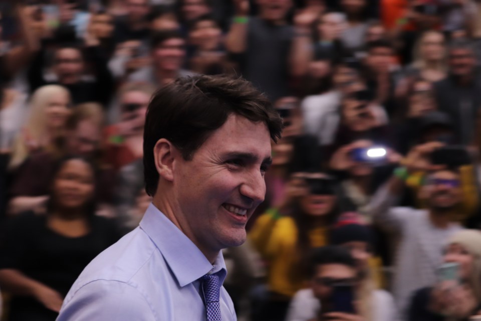 Prime Minister Justin Trudeau arrives for his Jan. 9, 2019 town hall meeting at Thompson Rivers University in Kamloops. (via Brendan Kergin)