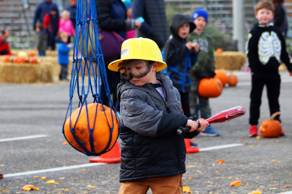 Among the possible ways to smash your pumpkin, a popular one was the pumpkin pinata.  (via Eric Thompson)