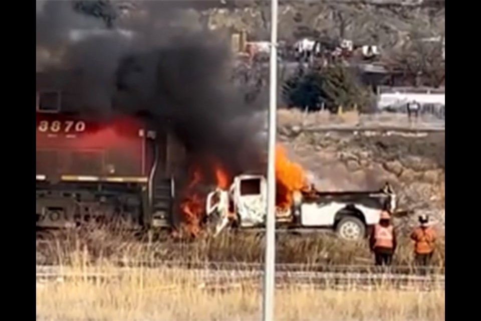 Emergency crews are responding to an incident near Lafarge Road where a vehicle appears to be fully engulfed in flames on the train tracks. 
