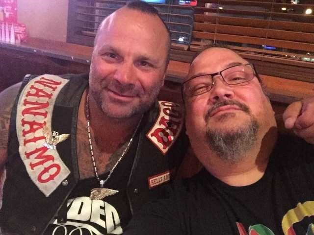 Hells Angel Chad Wilson (left) poses with Zale Coty, a member of the Throttle Lockers motorcycle club. Coty’s Kamloops business was raided by police in November 2019 as part of a drug trafficking investigation. Wilson was killed in Maple Ridge in November of 2018