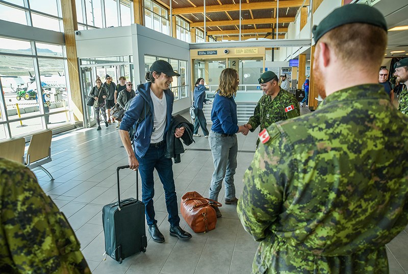 Rocky Mountain Rangers Cpl. Raven Bingham (left) and Cpl. Brent Waby are greeted at Kamloops Airport on May 31, 2023.