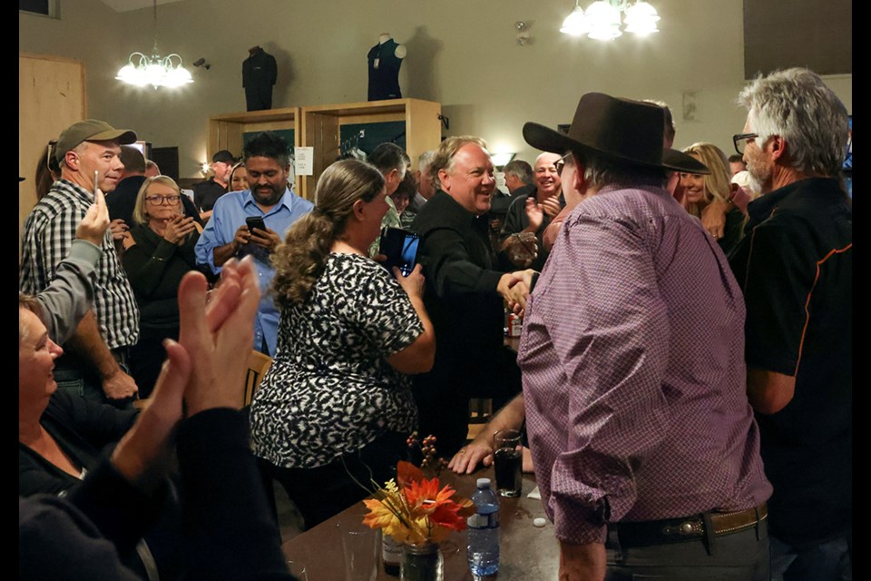 Kamloops mayor-elect Reid Hamer-Jackson is congratulated by supporters on election night (Oct. 15, 2022) at the Mount Paul Golf Course restaurant.